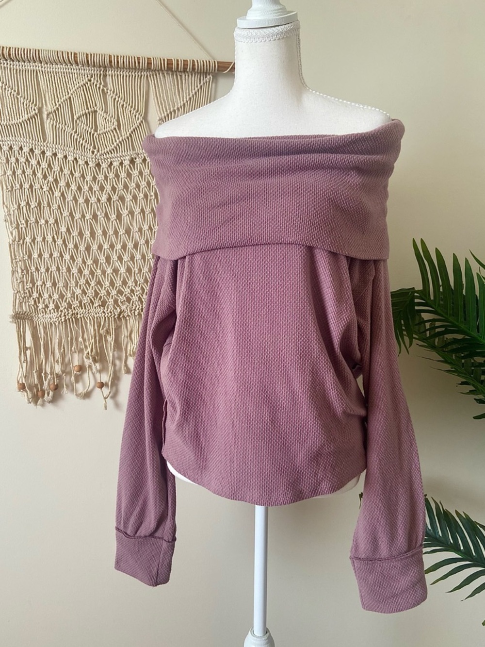 We the Free People Hazy‎ Heart Off the Shoulder Thermal Top Roan Rouge Sz M